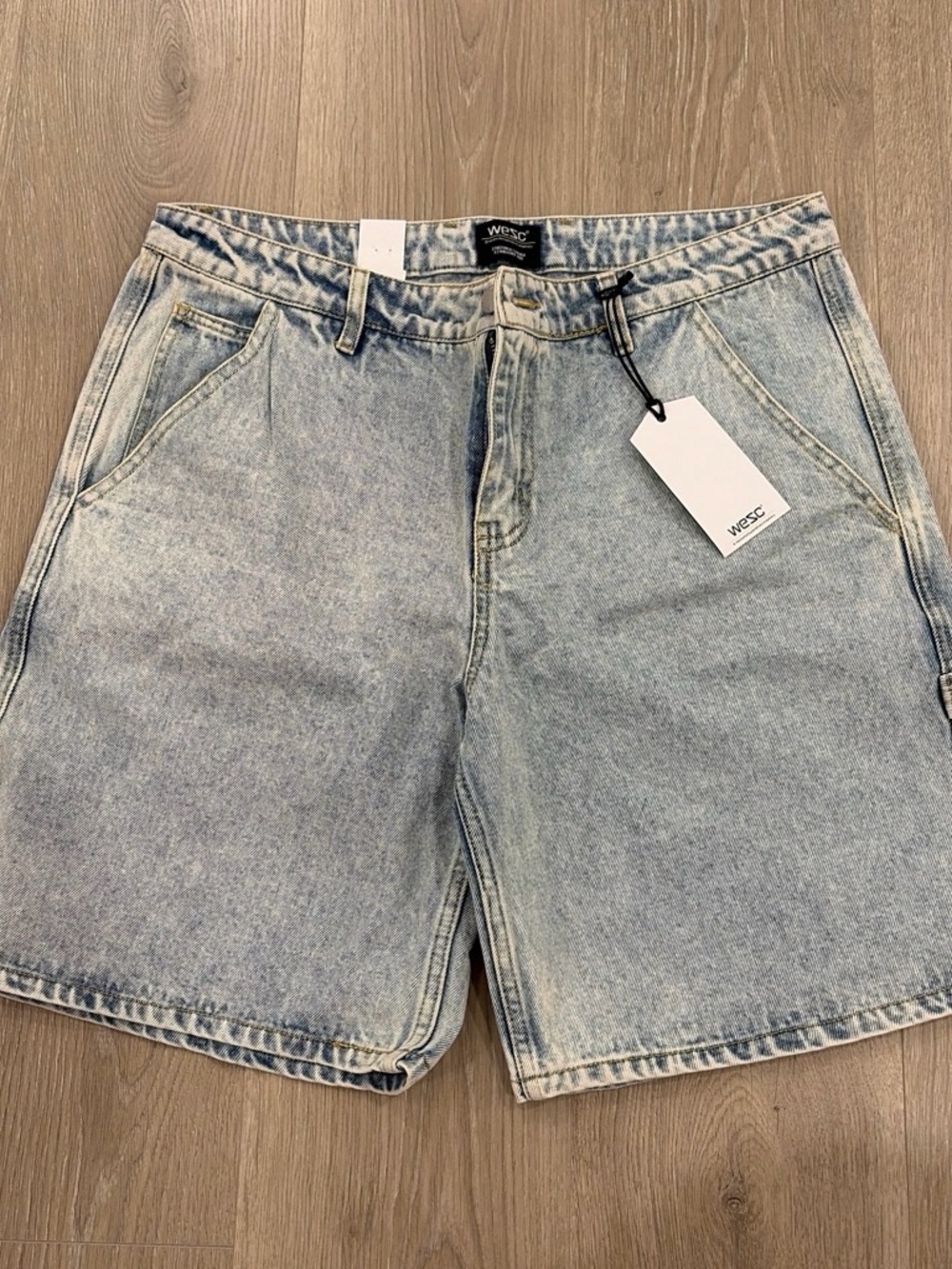 WESC Men's Washed Denim Jean Shorts - Light Blue